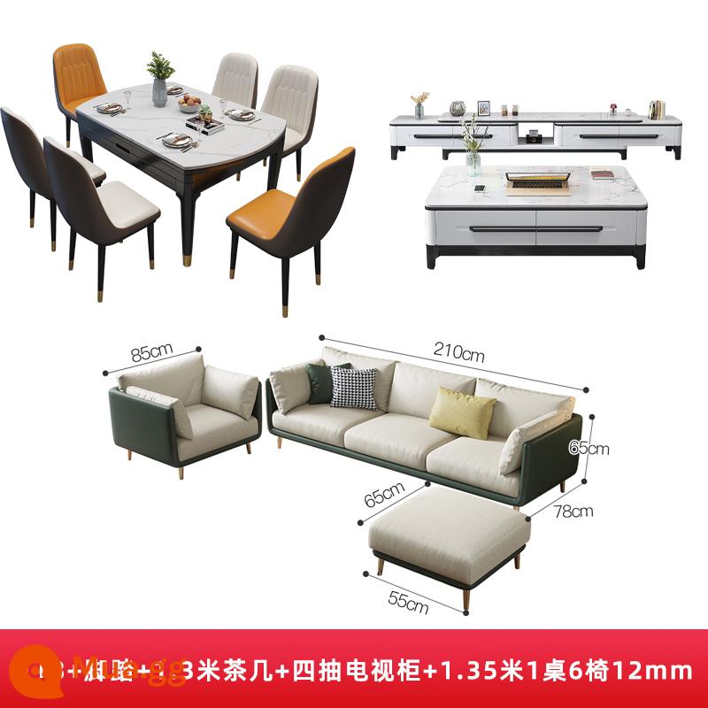 Lichao kết hợp sofa vải sang trọng ánh sáng Bắc Âu phòng khách căn hộ nhỏ đơn giản hiện đại sofa vải công nghệ có thể tháo rời và giặt được - 1+3+bàn đạp+bàn cà phê 1,3m+Tủ tivi 4 ngăn kéo 518+1,35m 1 bàn 6 ghế 620