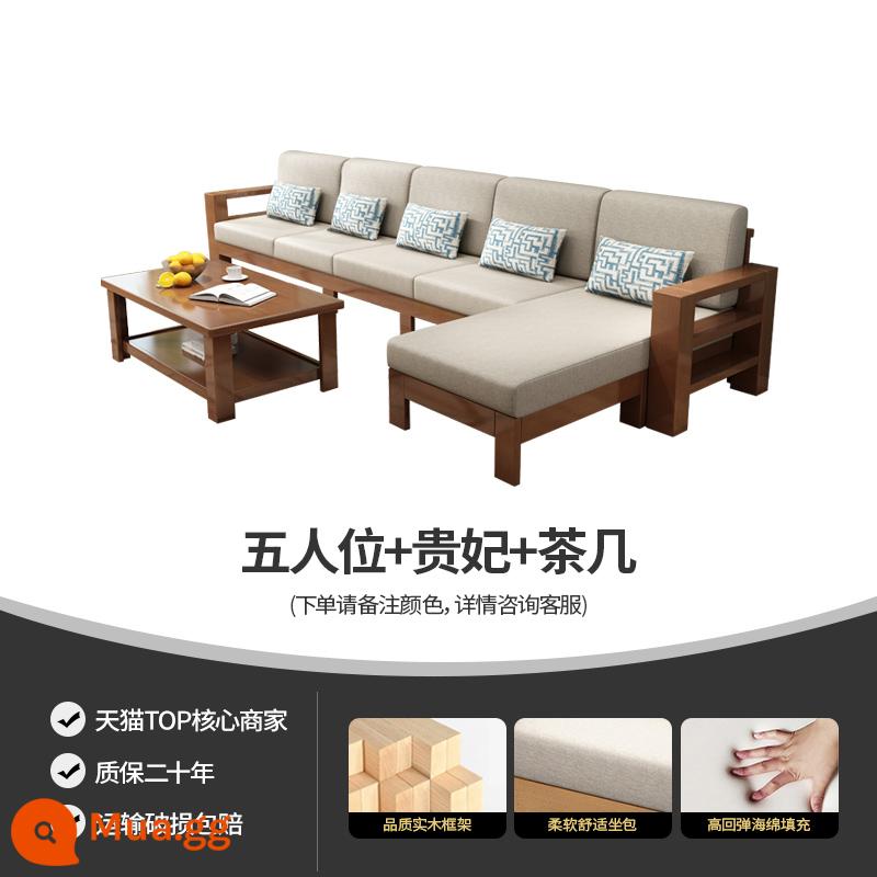 Ngả kết hợp sofa gỗ rắn phòng khách hiện đại đơn giản vợ lẽ góc gỗ cộng với vải căn hộ nhỏ đăng nhập đồ nội thất lắp ráp - Năm chỗ ngồi + phi tần + bàn cà phê