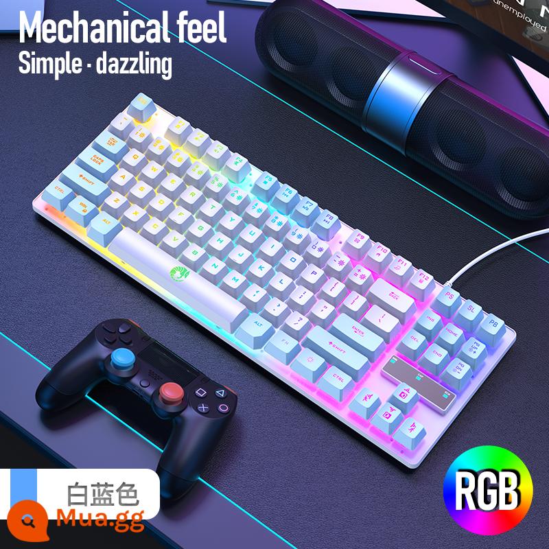 Thật Bàn Phím Cơ 87 Phím Xanh Trục Di Động Máy Tính Xách Tay Máy Tính Bên Ngoài Nhỏ Có Dây Chơi Game Văn Phòng Mỏng - Trắng và xanh丨Bảng điều khiển ABS丨Cảm giác cơ học