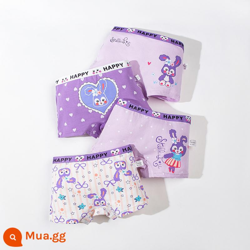 Quần lót cotton nguyên chất cho bé gái tam giác PP trẻ em vừa và lớn Quần lót cotton trẻ em quần short kháng khuẩn cho bé gái và học sinh - Thỏ vuông góc tím [5A kháng khuẩn/đáy trong] 4 gói