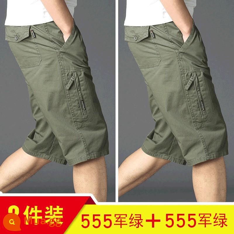 Thương Hiệu Bán Cotton Nguyên Chất Crop Quần Mùa Hè Nam Rời Nhiều Túi Quần Short Kích Thước Lớn Thoáng Khí Phần Mỏng Thể Thao - 555 xanh quân đội + xanh quân đội