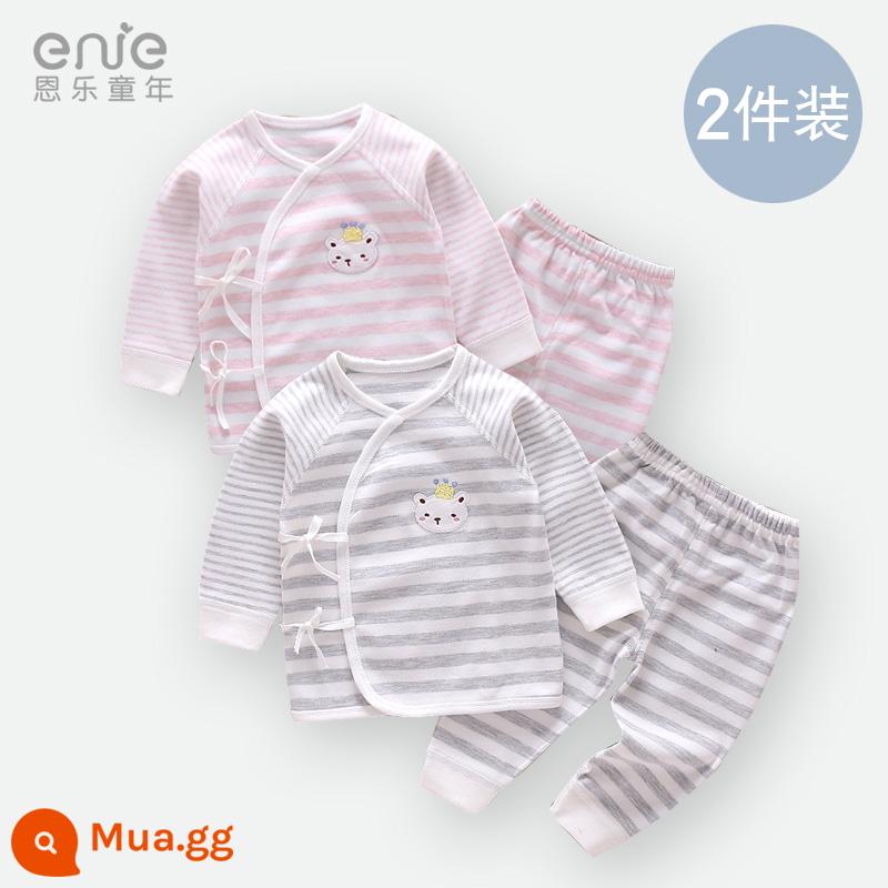 Bộ Quần Áo Sơ Sinh Nhà Sư Quần Áo Bộ Đồ Ngủ Sơ Sinh Nam Nữ Cho Bé Hai Mảnh Cotton Xuân Hạ Thu Đông Đáy Phù Hợp Với - hồng + xám