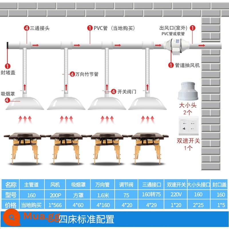 Hệ thống hút khói Moxibustion Máy hút khói Máy lọc hộ gia đình di động Hội trường sức khỏe Ống xả khói Hàn hút ống hút thuốc - 200P bốn giường-vỏ vuông