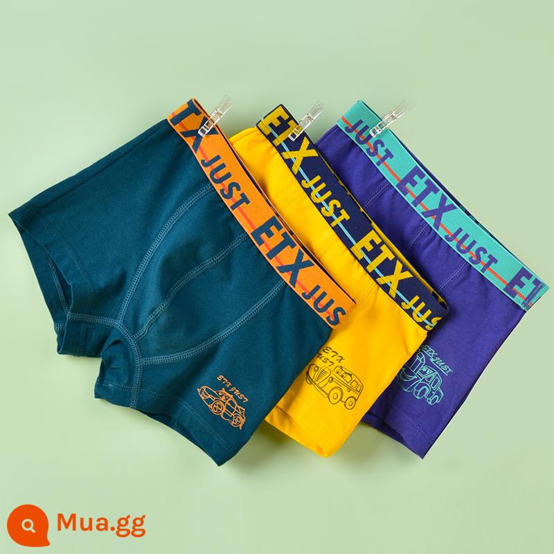 Quần lót boxer cotton nguyên chất cho trẻ em bé trai loại A quần short màu đỏ dành cho bé trai và thanh thiếu niên - GB024 xanh đậm + vàng + xanh tím # cotton nguyên chất # 3 gói