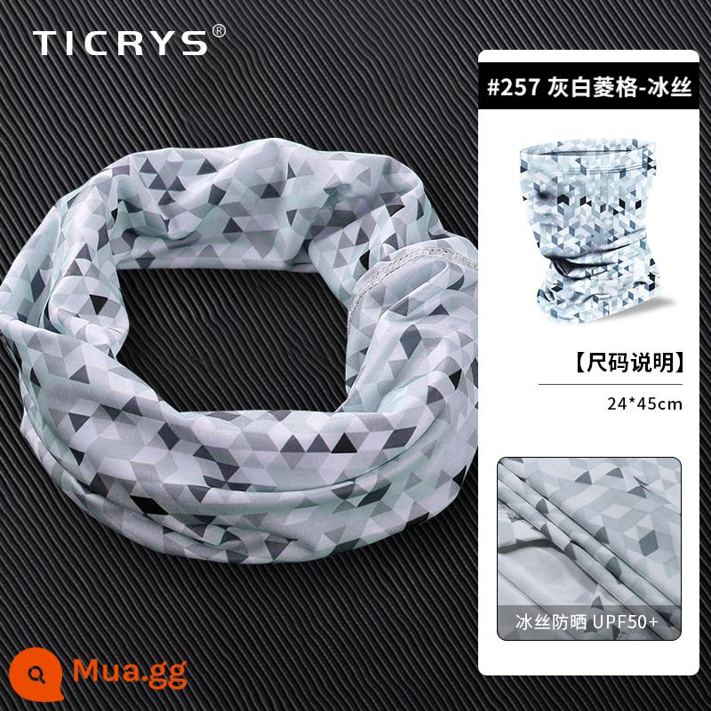 TICRYS Ngoài Trời Khăn Quàng Cổ Nam Mùa Hè Phần Mỏng Magic Turban Băng Lụa Nam Mặt Nạ Chống Nắng Khăn Choàng Đi Xe Đạp Cho Nữ - #257-Hình thoi màu xám và trắng [lụa băng nâng cấp, thấm mồ hôi và nhanh khô]