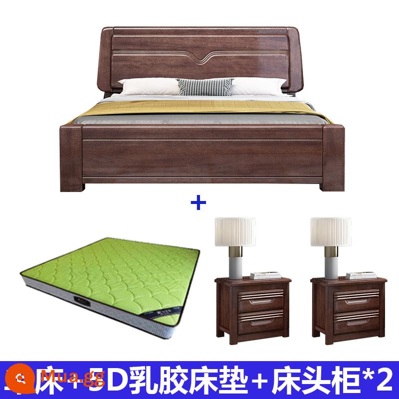 Walnut Solid Wood Giường Trung Quốc hiện đại tối giản 1.8 -meter kép đôi áp suất khí Bắc Âu lưu trữ hộp cao phòng ngủ lớn phòng ngủ chính - Giường đơn + Nệm cao su 5D + Bàn đầu giường*2