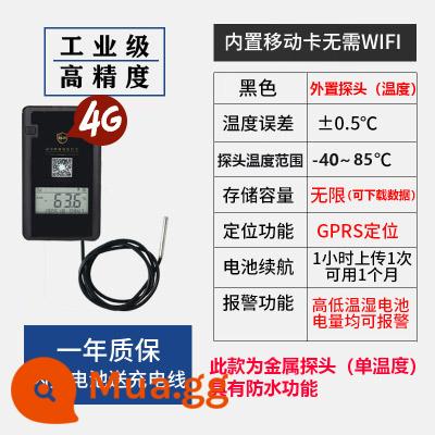 Điện thoại di động cảm biến giám sát nhiệt độ và độ ẩm từ xa GPRS máy đo nhiệt độ và độ ẩm không dây nhà kính Máy ghi nhiệt độ và độ ẩm dây chuyền lạnh - Nhiệt độ đơn chống nước bên ngoài 4G [Đen]*Giám sát từ xa*Ghi/Tải xuống dữ liệu