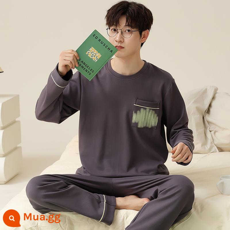 2022 Mới Bộ Đồ Ngủ Nam Xuân Thu Nam Cotton Nguyên Chất Tay Dài Bé Trai Teen Thu Đông Homewear Bộ - Quyến rũ