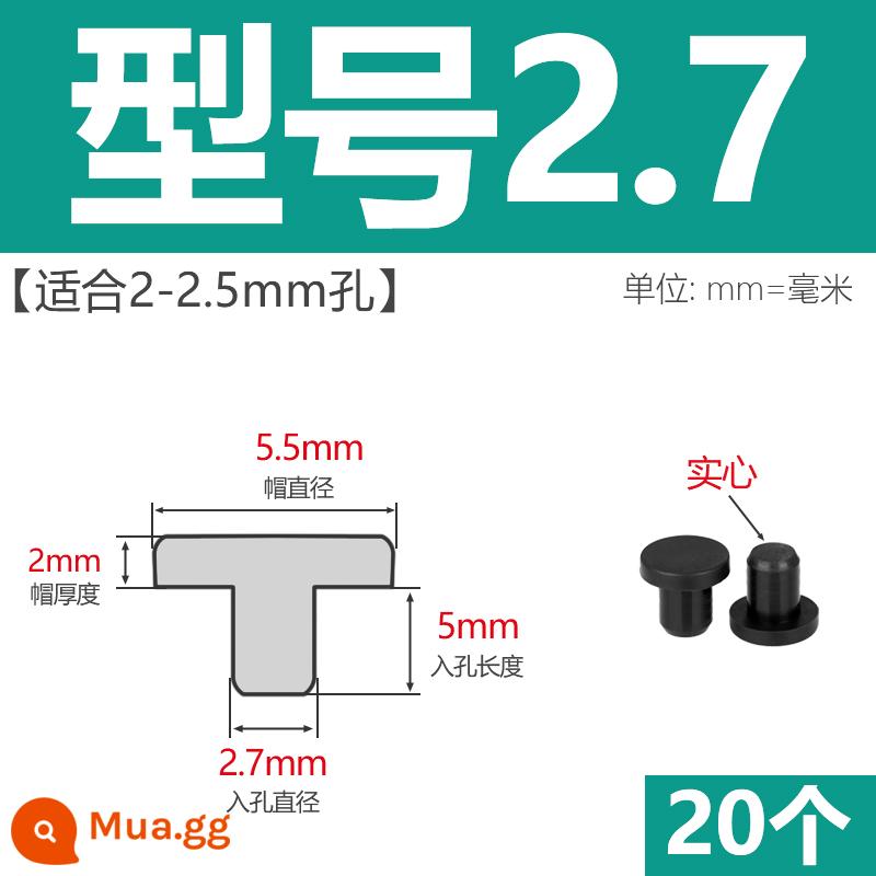 T-hình silicone cắm không thấm nước niêm phong chặn cắm cao su lỗ cắm cao su mềm cắm lỗ tròn cắm nhựa cắm ống cắm cắm bìa - Model 2.7 (phù hợp với lỗ 2-2,5mm)/đen 20 chiếc