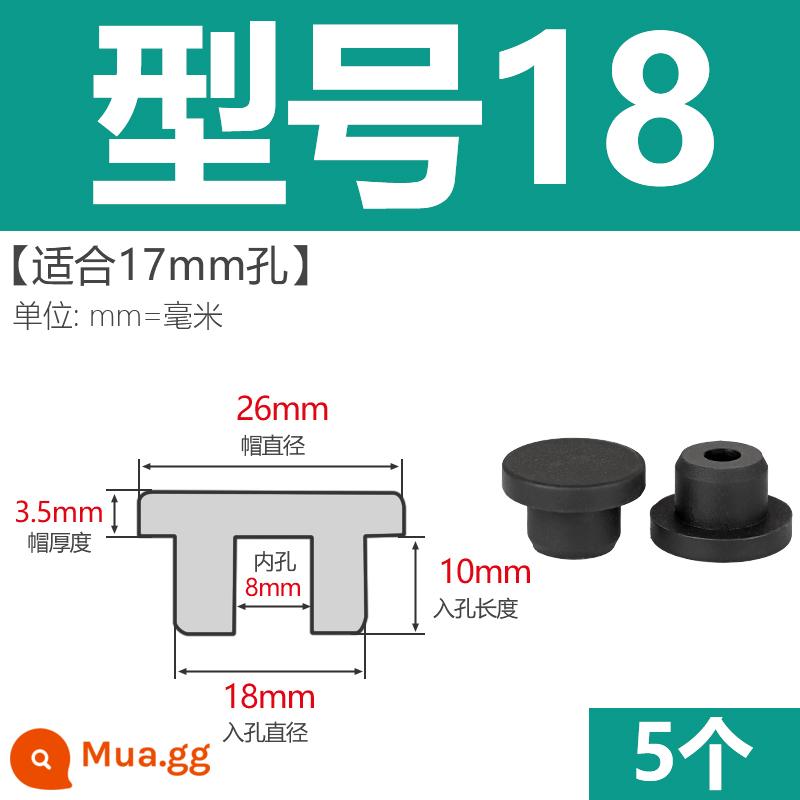 T-hình silicone cắm không thấm nước niêm phong chặn cắm cao su lỗ cắm cao su mềm cắm lỗ tròn cắm nhựa cắm ống cắm cắm bìa - Model 18 (thích hợp cho lỗ 17mm) màu đen/5 chiếc