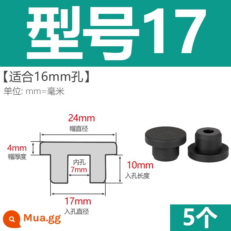 T-hình silicone cắm không thấm nước niêm phong chặn cắm cao su lỗ cắm cao su mềm cắm lỗ tròn cắm nhựa cắm ống cắm cắm bìa - Model 17 (thích hợp cho lỗ 16mm) màu đen/5 chiếc