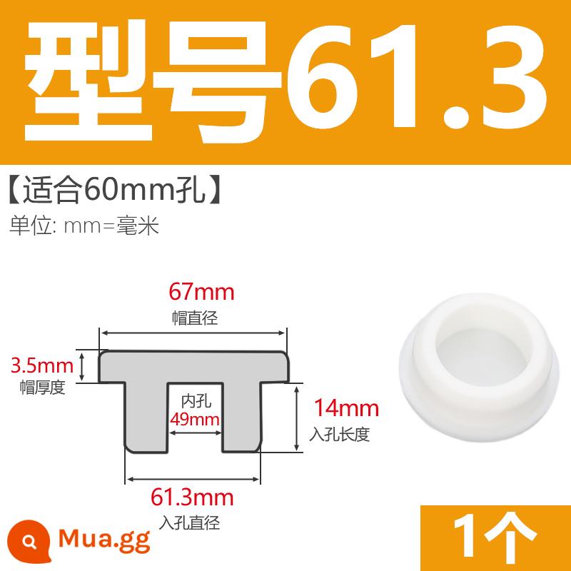 T-hình silicone cắm không thấm nước niêm phong chặn cắm cao su lỗ cắm cao su mềm cắm lỗ tròn cắm nhựa cắm ống cắm cắm bìa - Model 61.3 (thích hợp cho lỗ 60mm) trắng/1 chiếc