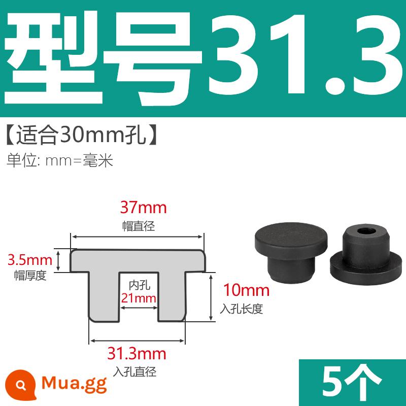 T-hình silicone cắm không thấm nước niêm phong chặn cắm cao su lỗ cắm cao su mềm cắm lỗ tròn cắm nhựa cắm ống cắm cắm bìa - Model 31.3 (thích hợp cho lỗ 30mm) đen/5 chiếc