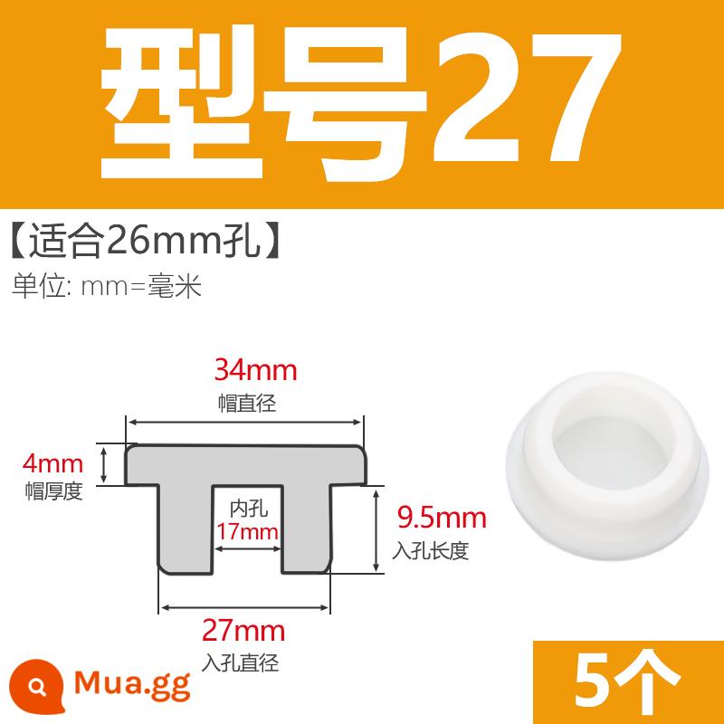 T-hình silicone cắm không thấm nước niêm phong chặn cắm cao su lỗ cắm cao su mềm cắm lỗ tròn cắm nhựa cắm ống cắm cắm bìa - Model 27 (phù hợp với lỗ 26mm) màu trắng/5 chiếc