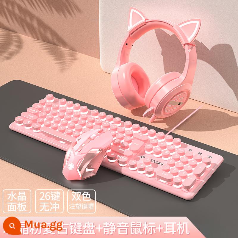 Forward Walker Robotic Hand Sense Bàn phím và chuột Nhóm Pink Girls Trò chơi máy tính Thể thao điện tử Bàn phím và chuột Tai nghe Bộ ba món - [Bộ ba món] Đèn trắng pha lê + chuột im lặng màu hồng + tai nghe tai mèo