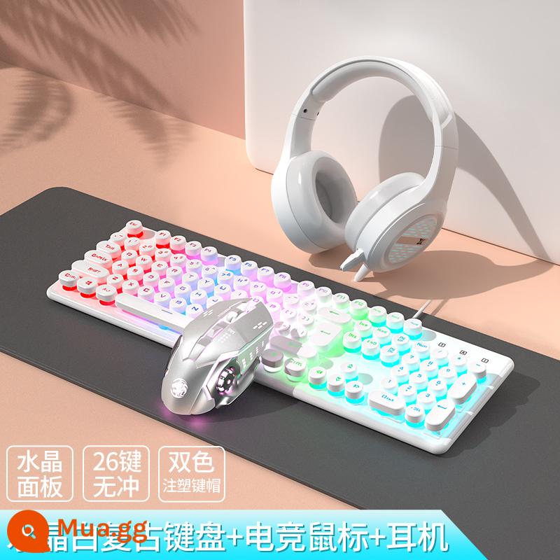 Forward Walker Robotic Hand Sense Bàn phím và chuột Nhóm Pink Girls Trò chơi máy tính Thể thao điện tử Bàn phím và chuột Tai nghe Bộ ba món - [Bộ ba món] Đèn hỗn hợp màu trắng pha lê+Chuột chơi game màu bạc+Tai nghe