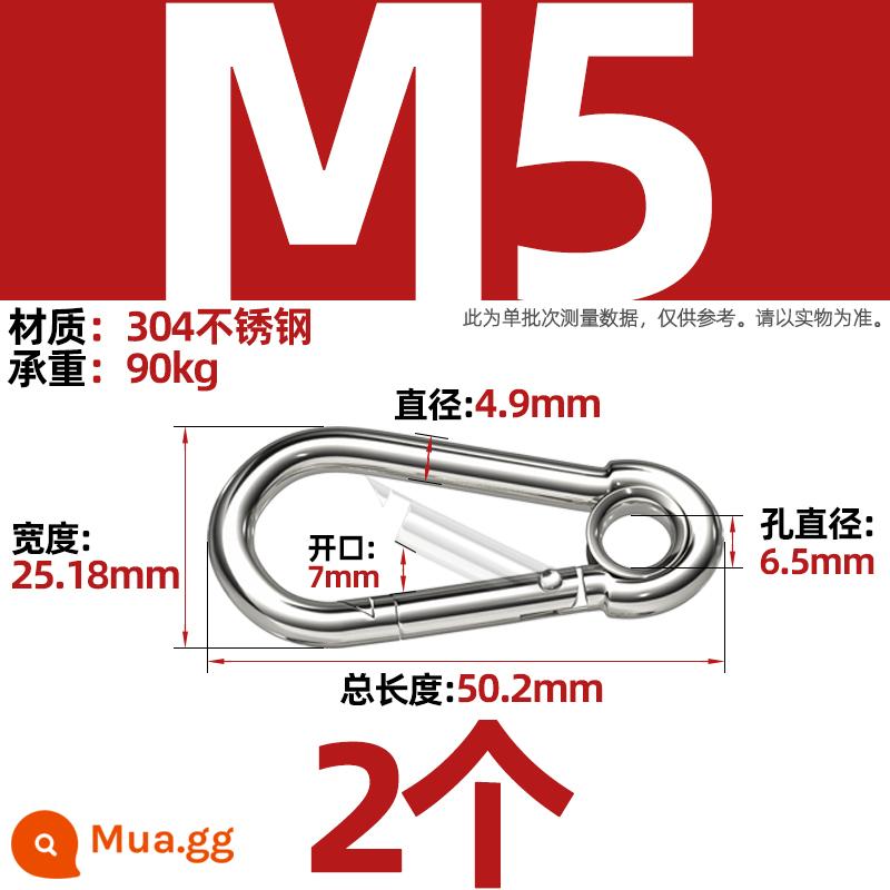 Thép không gỉ 304 mở vòng carabiner khóa an toàn móc chìa khóa Palăng khóa đai ốc lò xo đai khóa vòng xích chó khóa - M5 (có loại vòng) [2 cái]