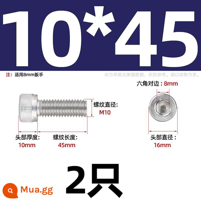 Thép Không Gỉ 304 Bên Trong Vít Lục Giác Cốc Đầu Bu Lông Hình Trụ Đầu Kéo Dài M1.6M2M3M4M5M6M8M10mm - Chỉ M10*45-2