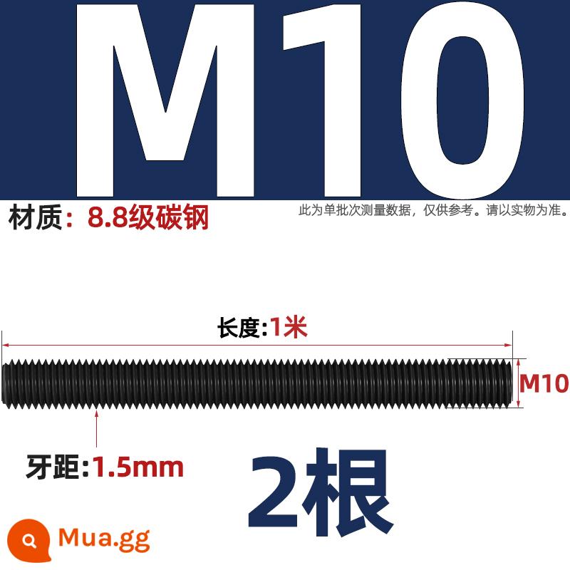 Vít có ren bằng thép không gỉ 304/201/316 cấp 8,8 xuyên qua dây Vít có ren hoàn toàn M4M5M6M8-M36 - M10*1 mét (2 miếng)-8.8 màu đen