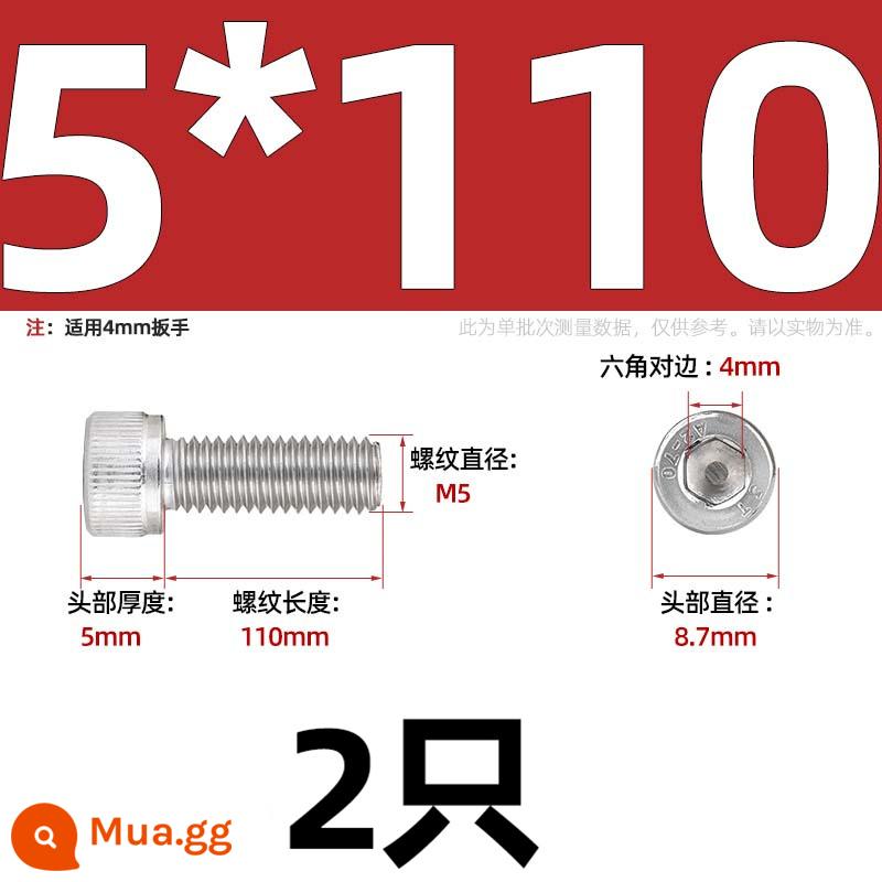 Thép Không Gỉ 304 Bên Trong Vít Lục Giác Cốc Đầu Bu Lông Hình Trụ Đầu Kéo Dài M1.6M2M3M4M5M6M8M10mm - Chỉ M5*110-2