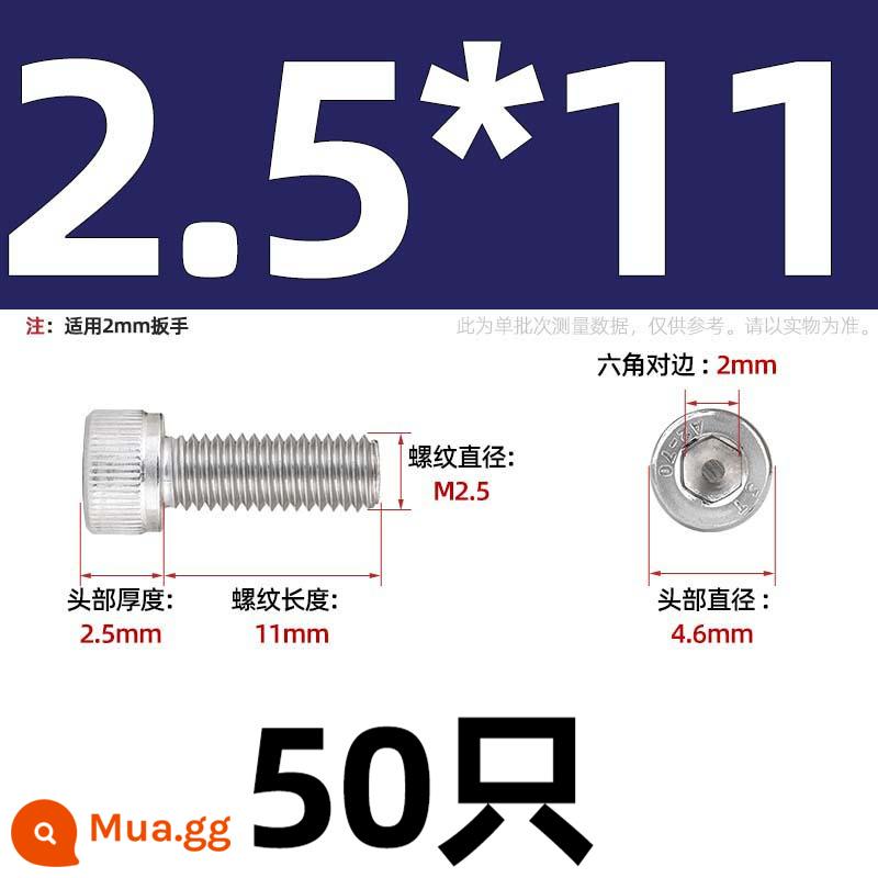 Thép Không Gỉ 304 Bên Trong Vít Lục Giác Cốc Đầu Bu Lông Hình Trụ Đầu Kéo Dài M1.6M2M3M4M5M6M8M10mm - Chỉ M2.5*11-50