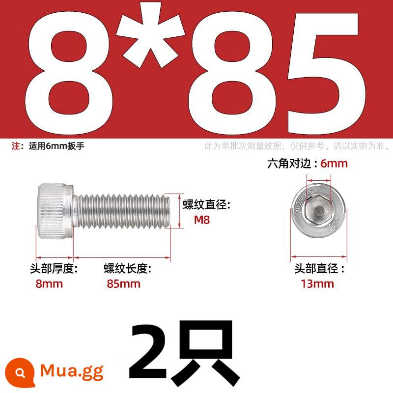 Thép Không Gỉ 304 Bên Trong Vít Lục Giác Cốc Đầu Bu Lông Hình Trụ Đầu Kéo Dài M1.6M2M3M4M5M6M8M10mm - Chỉ M8*85-2