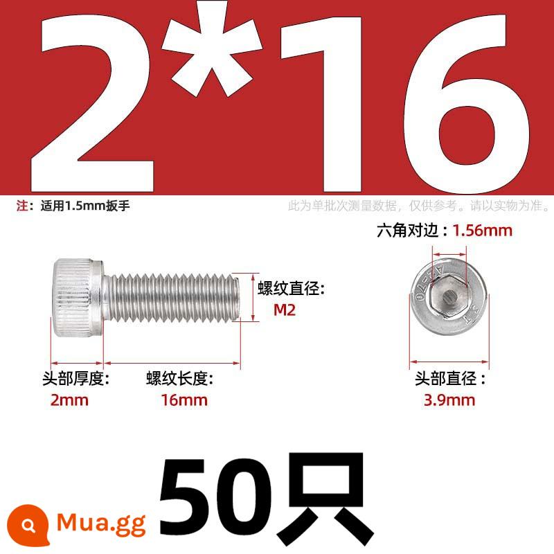 Thép Không Gỉ 304 Bên Trong Vít Lục Giác Cốc Đầu Bu Lông Hình Trụ Đầu Kéo Dài M1.6M2M3M4M5M6M8M10mm - Chỉ M2*16-50