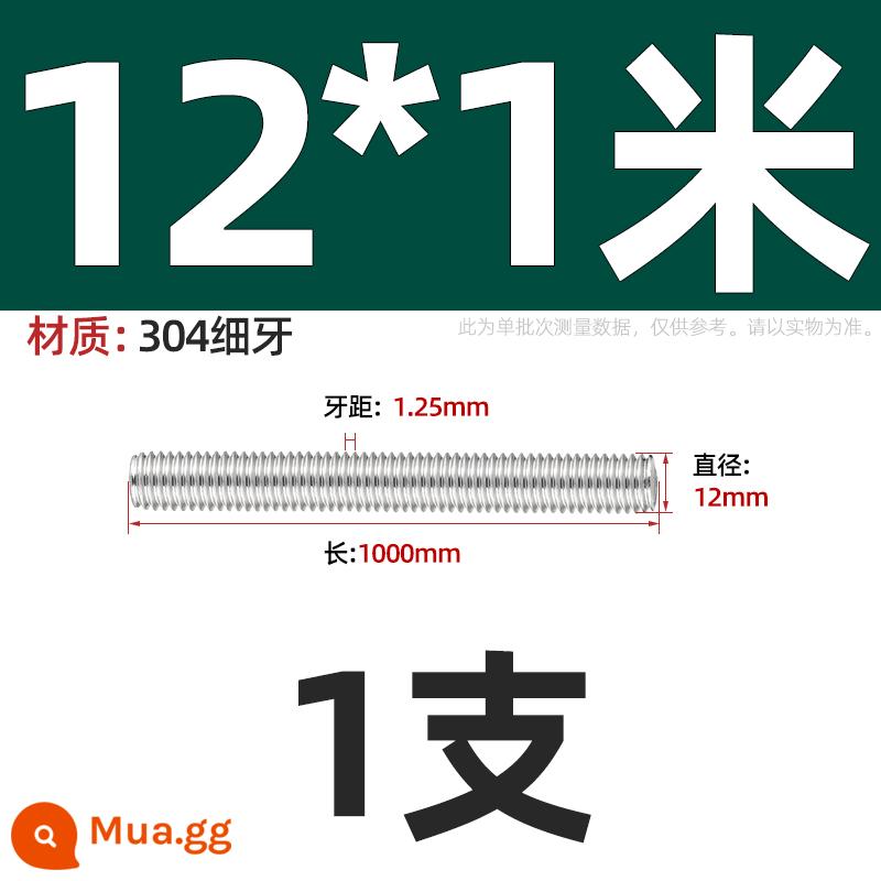 Vít có ren bằng thép không gỉ 304/201/316 cấp 8,8 xuyên qua dây Vít có ren hoàn toàn M4M5M6M8-M36 - M12*1.25 pitch*1 mét