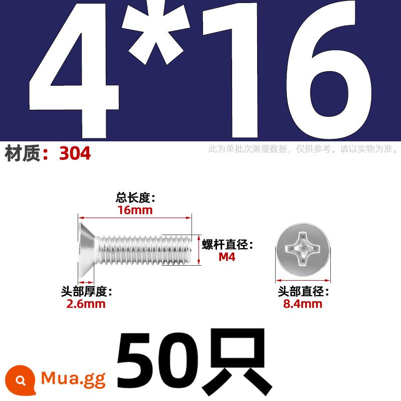 Vít đầu phẳng chữ thập bằng thép không gỉ 304 Vít đầu chìm Phụ kiện bu lông nhỏ M1M2M3M4M5M6M8-12 - Chỉ M4*16-50