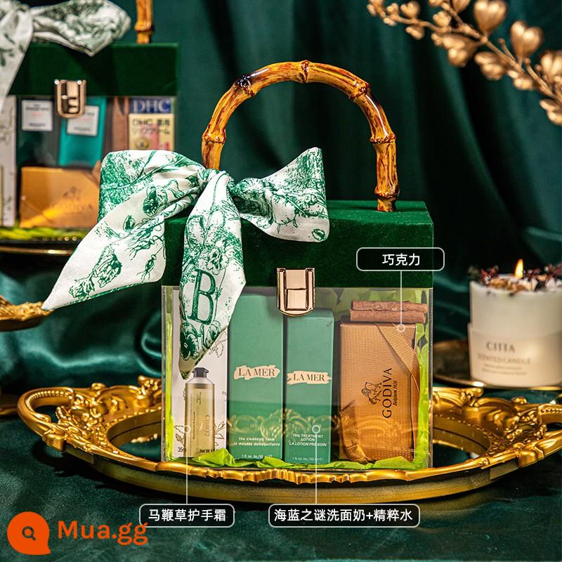 Hộp quà L'Occitane họp mặt thường niên công ty Quà sinh nhật năm mới cho phù dâu Quà cưới tay món quà nhỏ thiết thực - [Hộp quà xanh] + Kem dưỡng da tay + Sữa rửa mặt Ocean Lana + Nước tinh chất + Sô cô la [Bán chạy nhất]