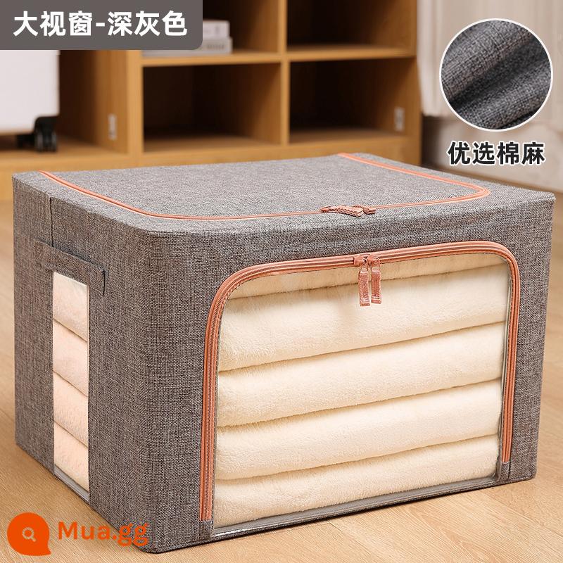 Cotton và vải lanh hộp bảo quản quần áo vải quần áo di chuyển hoàn thiện hộp hộp gấp tủ quần áo ký túc xá giỏ đựng túi hộ gia đình - Màu xám đậm - cotton và vải lanh [cửa sổ lớn]