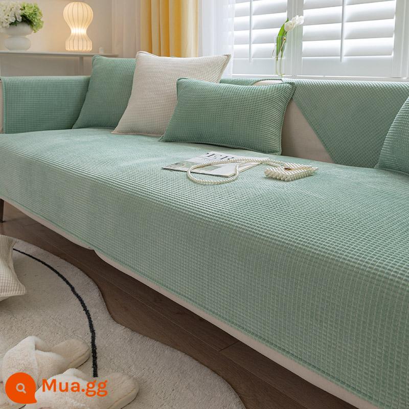 Đệm sofa màu be bốn mùa đa năng đơn giản hiện đại chống trơn trượt ngô nhung đệm ghế sofa tựa lưng khăn bọc vải - Hạt ngô-xanh nhạt