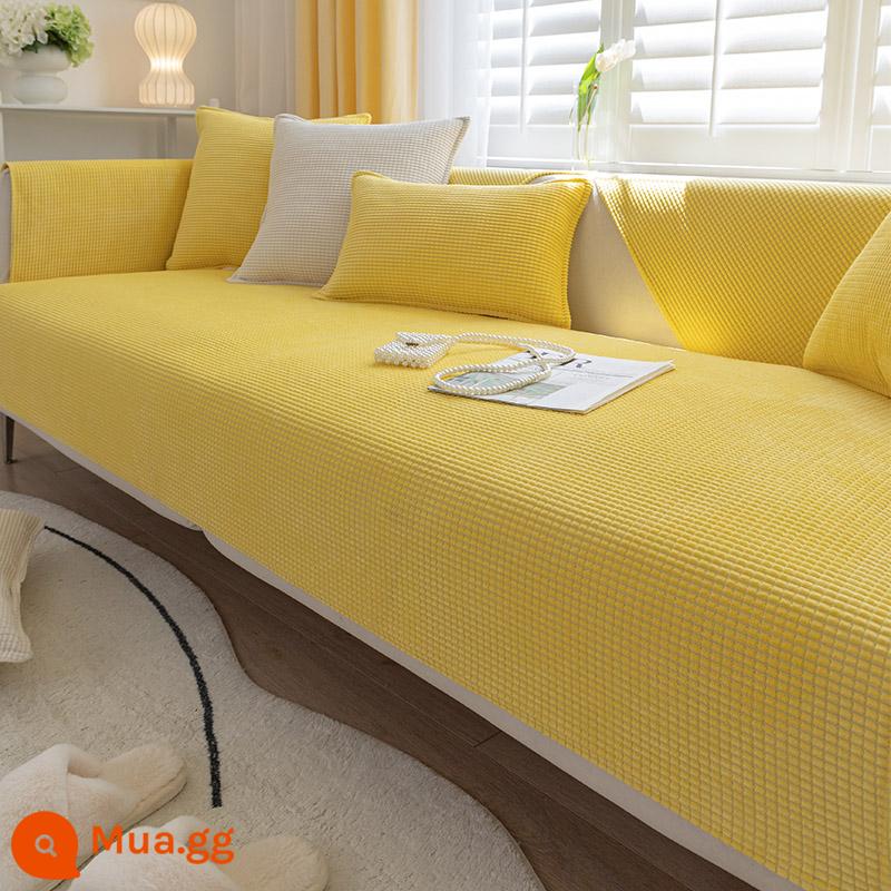 Đệm sofa màu be bốn mùa đa năng đơn giản hiện đại chống trơn trượt ngô nhung đệm ghế sofa tựa lưng khăn bọc vải - Hạt ngô màu vàng