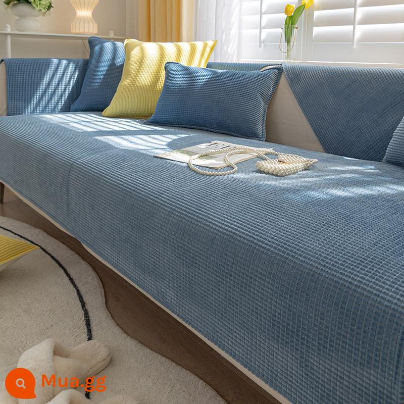 Đệm sofa màu be bốn mùa đa năng đơn giản hiện đại chống trơn trượt ngô nhung đệm ghế sofa tựa lưng khăn bọc vải - Hạt ngô xanh