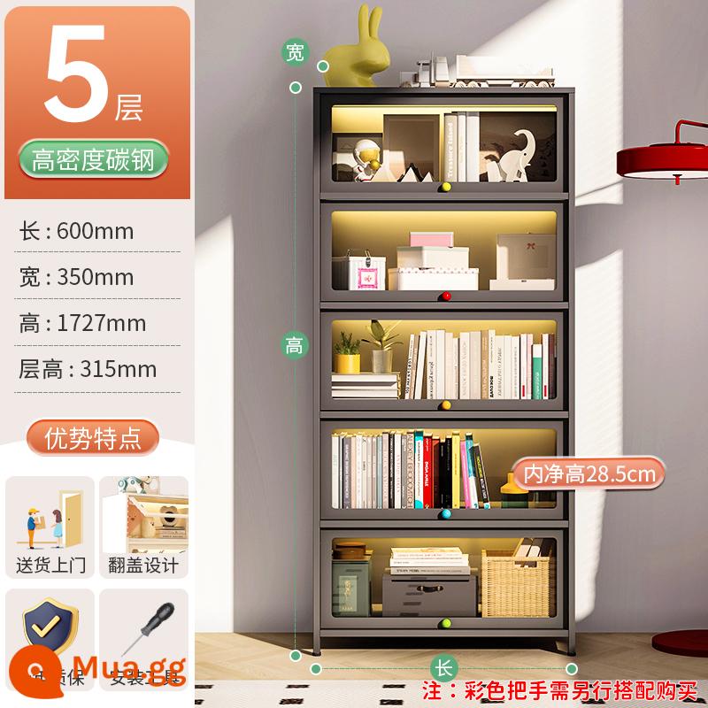 Mozu Home Tủ Sách Thép Có Cửa Kính Chống Bụi Kệ Sách Sắt Tủ Tủ Trưng Bày Nhà Tầng-Tủ Bảo Quản - Màu Xám Kem [Phong Cách Dày]-5 Cửa Dài 60cm