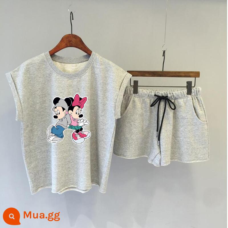 Bộ đồ thể thao và giải trí Mickey size lớn nữ phiên bản Hàn Quốc rời 2022 quần short hai mảnh xu hướng thời trang mùa hè mới - 525 màu xám nhạt