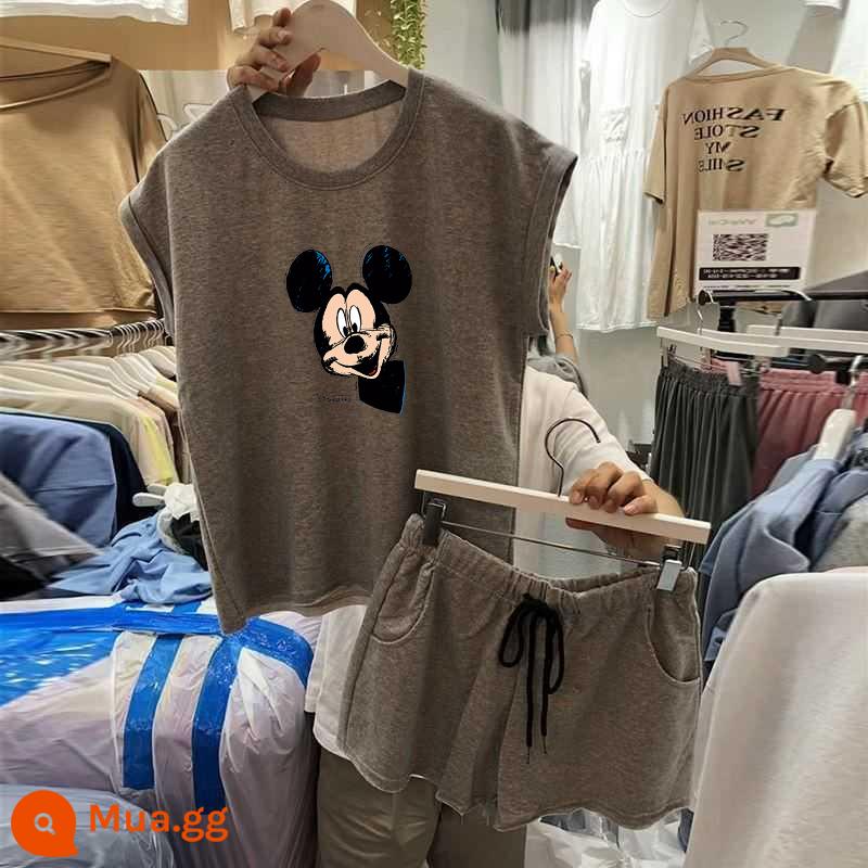 Bộ đồ thể thao và giải trí Mickey size lớn nữ phiên bản Hàn Quốc rời 2022 quần short hai mảnh xu hướng thời trang mùa hè mới - 507 màu xám đậm