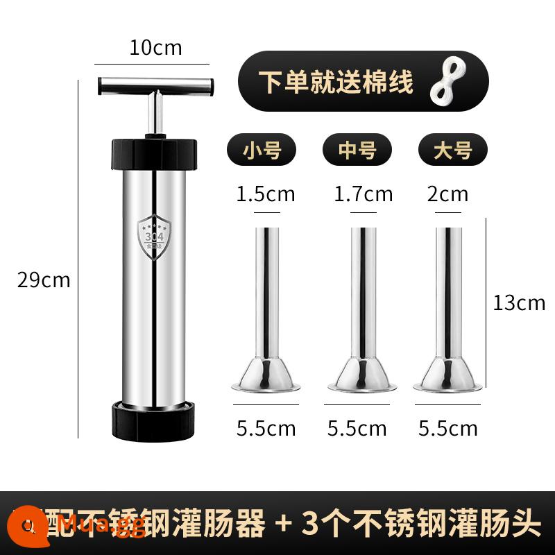 Máy thụt xúc xích hộ gia đình làm xúc xích làm xúc xích hũ xúc xích thủ công dụng cụ làm xúc xích và vỏ bọc - [Cấu hình hàng đầu được nâng cấp năm 2024] Thiết bị thụt (miễn phí 3 đầu thụt + sợi bông)