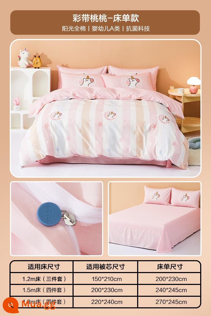 Mercury Home Dệt May Bộ Bốn Món Cotton 100 Bộ Cotton Nguyên Chất Bộ Chăn Ga Gối Đơn Giản Mùa Thu Đông Bộ Chăn Ga Gối Vỏ Chăn - Bộ ga trải giường [cotton cao cấp, có sẵn trong tất cả các mùa] Ribbon Peach 1,2M Đây là bộ 3 mảnh |