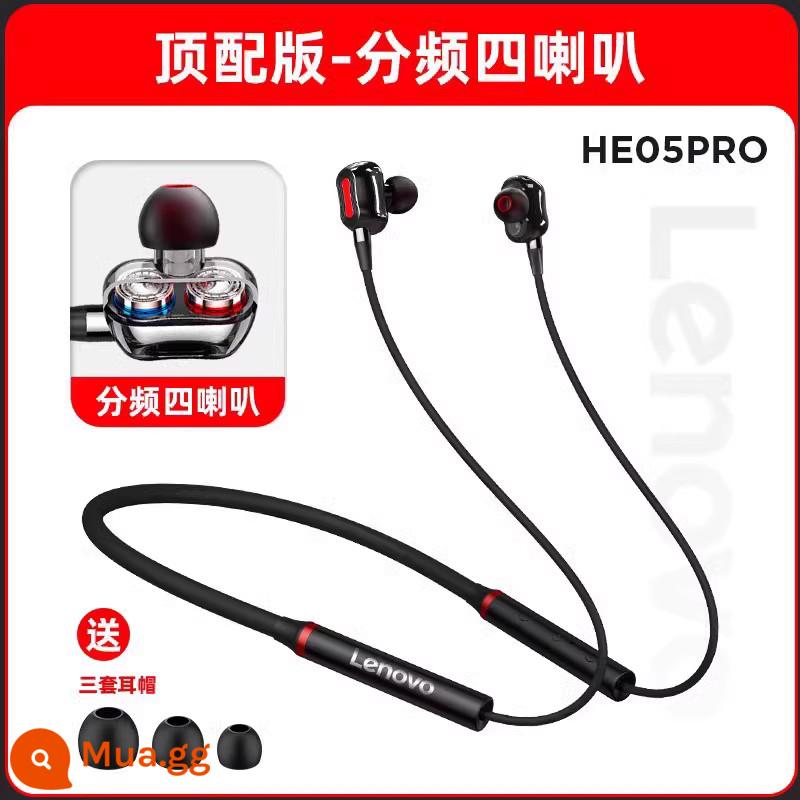 Tai nghe Bluetooth Lenovo không dây đeo cổ, đeo nửa tai, tai nghe thể thao có dây chất lượng cao mới - Màu đen★Phiên bản hàng đầu★Bốn loa [Âm thanh nổi 9D + vòng đệm bộ nhớ thân thiện với da]