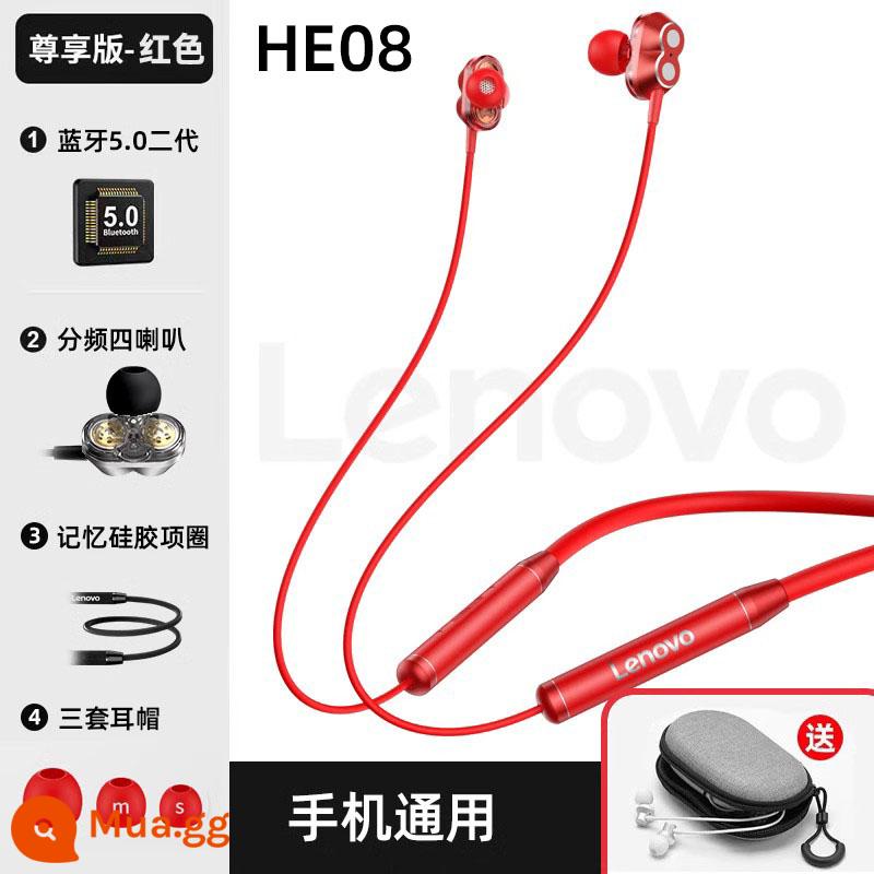 Tai nghe Bluetooth Lenovo không dây đeo cổ, đeo nửa tai, tai nghe thể thao có dây chất lượng cao mới - Red★Extreme Edition★Loa bốn màng [túi khóa kéo + Bluetooth năng lượng thấp 5.0 + phát âm bốn đơn vị + đeo lâu không đau tai]