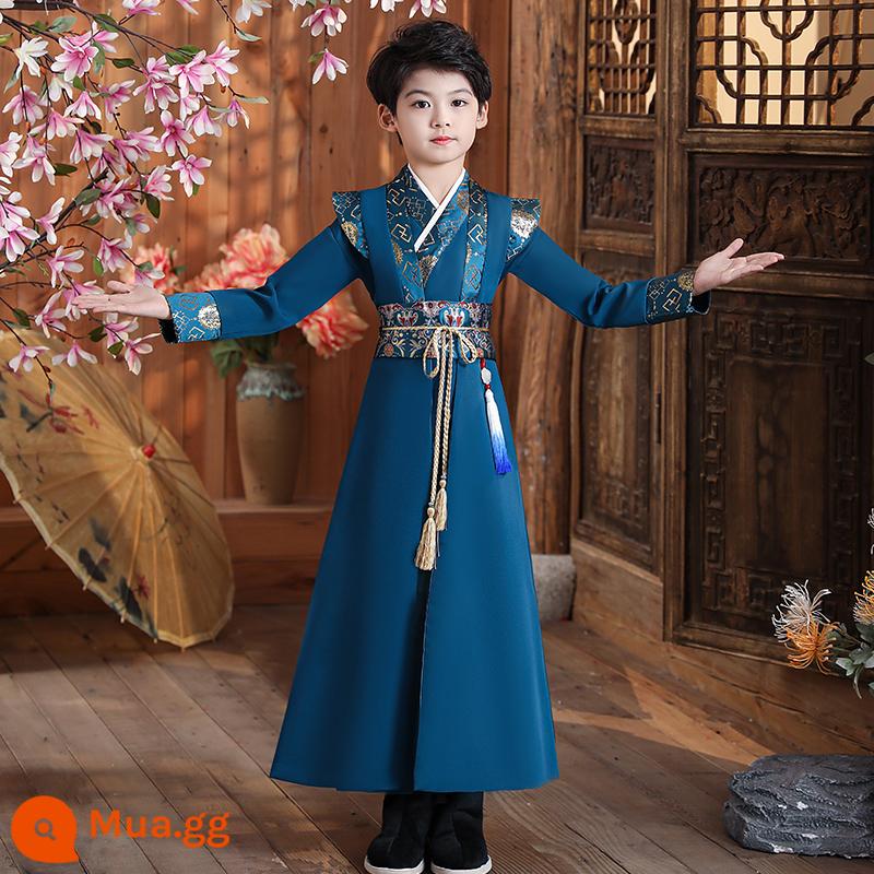 Năm con thỏ 2023 Hanfu Quần áo năm mới của bé gái Quần áo đêm giao thừa của bé trai Quần áo trẻ em năm mới mùa đông Quần áo lễ hội trẻ em mùa đông - 2136 màu xanh