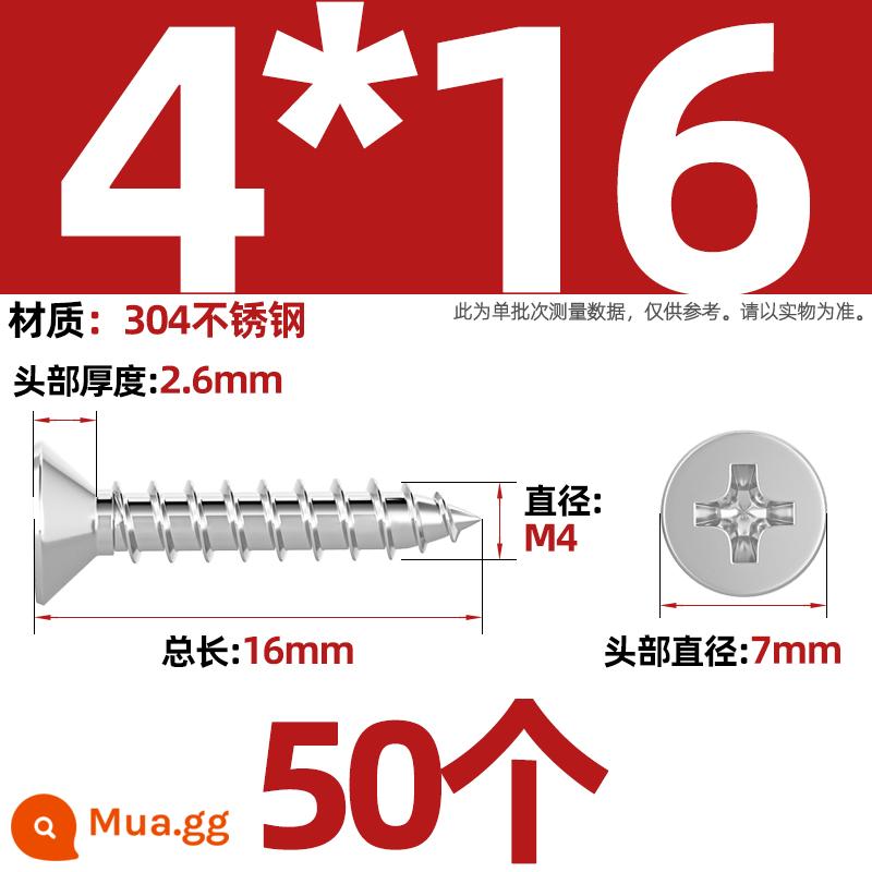 Thép không gỉ 304 vít tự tháo chéo đầu chìm vít mở rộng đầu phẳng chuyển đổi vít gỗ M2M3M4M5M6M8 - M4*16-50 miếng