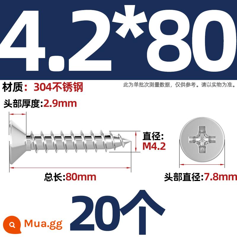 Thép không gỉ 304 vít tự tháo chéo đầu chìm vít mở rộng đầu phẳng chuyển đổi vít gỗ M2M3M4M5M6M8 - M4.2*80-20 miếng