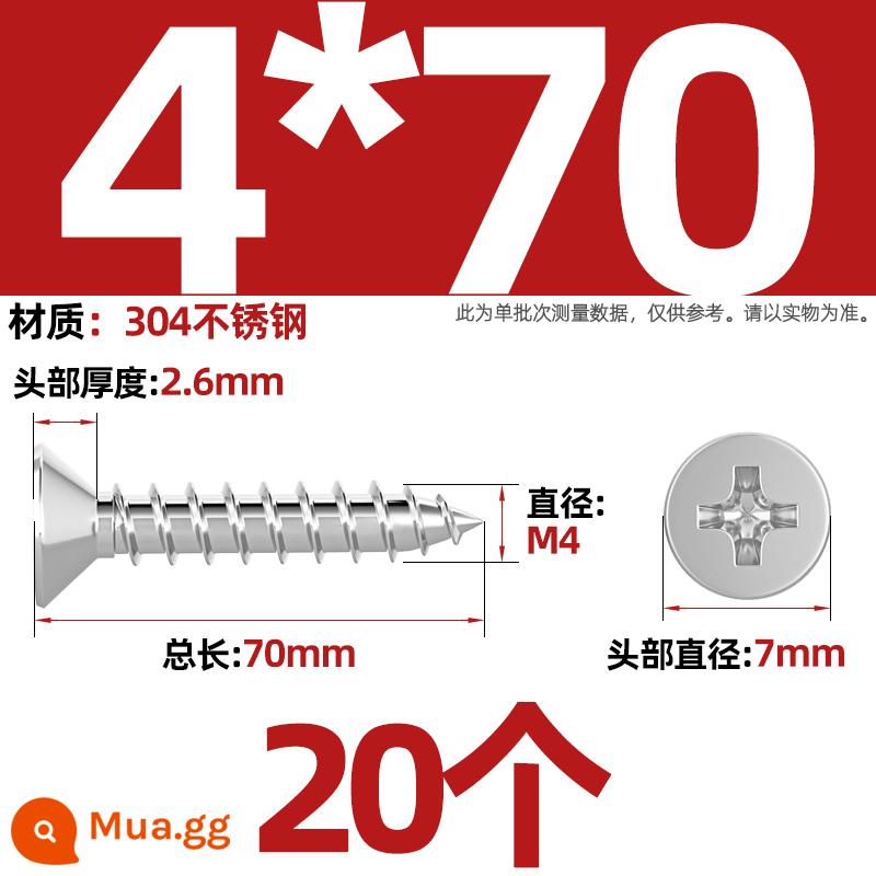 Thép không gỉ 304 vít tự tháo chéo đầu chìm vít mở rộng đầu phẳng chuyển đổi vít gỗ M2M3M4M5M6M8 - M4*70-20 miếng