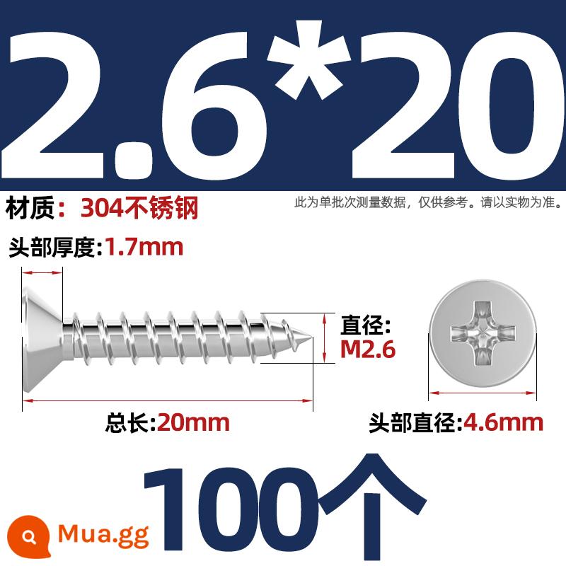 Thép không gỉ 304 vít tự tháo chéo đầu chìm vít mở rộng đầu phẳng chuyển đổi vít gỗ M2M3M4M5M6M8 - M2.6*20-100 miếng