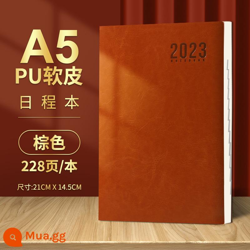 2023 sổ lịch trình thẻ nhật ký quản lý thời gian 365 ngày hàng ngày lên kế hoạch bảng này một ngày một trang lịch sổ tay phụ sổ tay tài khoản sổ tay hiệu quả sổ tay nhật ký công việc tùy chỉnh notepad - Mẫu 2023 (lịch trình) da mềm màu nâu 228 trang