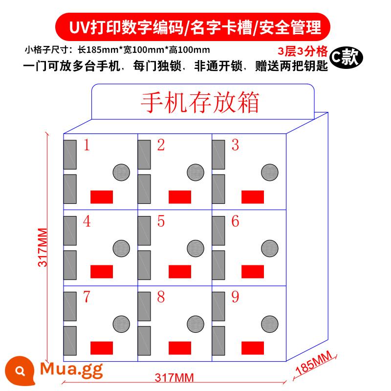 Tủ lưu trữ điện thoại di động Hộp lưu trữ có khóa acrylic trong suốt Hộp lưu trữ điện thoại di động Nhân viên Hộp lưu trữ điện thoại di động Tủ lưu trữ - Loại C, 9 ngăn lớn [nằm ngang, mỗi ngăn có thể đặt nhiều thiết bị]