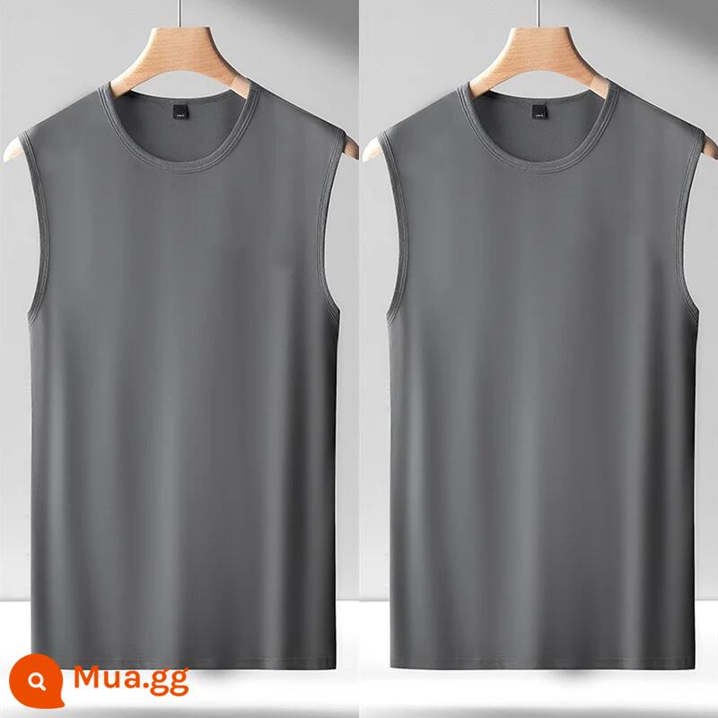 Áo vest lụa băng nam mùa hè áo vest khô nhanh băng tạo cảm giác rộng rãi kích thước lớn băng lụa thể thao bóng rổ áo thun thể dục xu hướng - Hai màu xám + xám