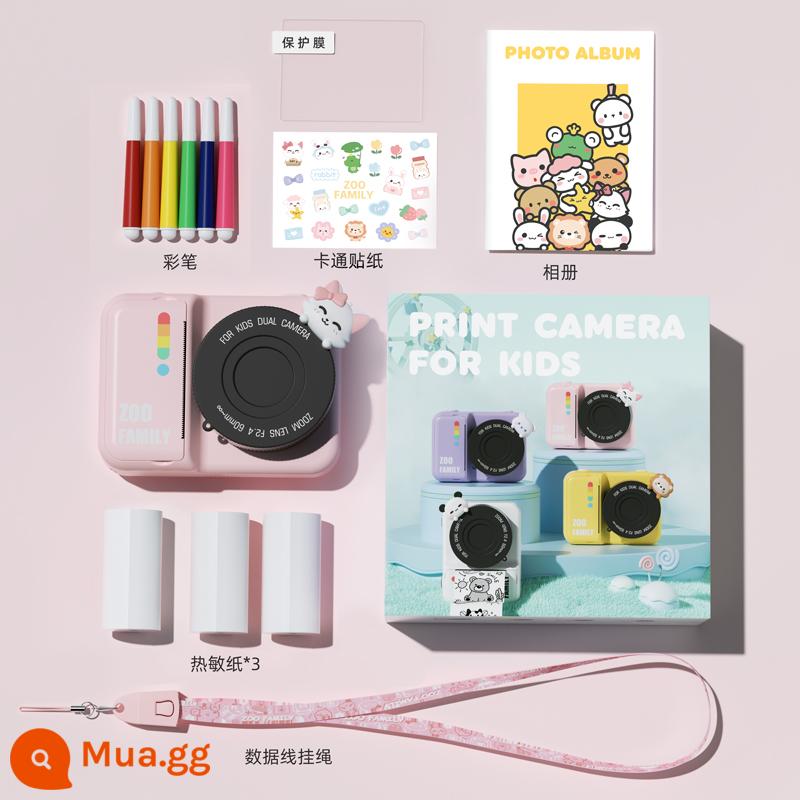 Máy ảnh trẻ em GEEKPAPA có thể chụp ảnh và in giấy nhiệt P2 kỹ thuật số sinh viên máy ảnh Polaroid đồ chơi - Camera in hình mèo con màu hồng P2 64G